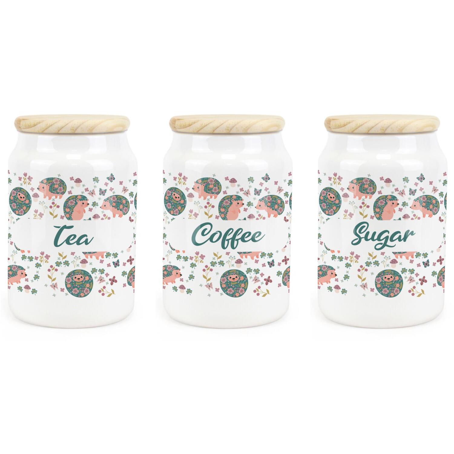 Purely Home Hedgehogs & Flowers Tea, Coffee & Sugar Ceramic Kitchen Canister Set, Multi - Image 3