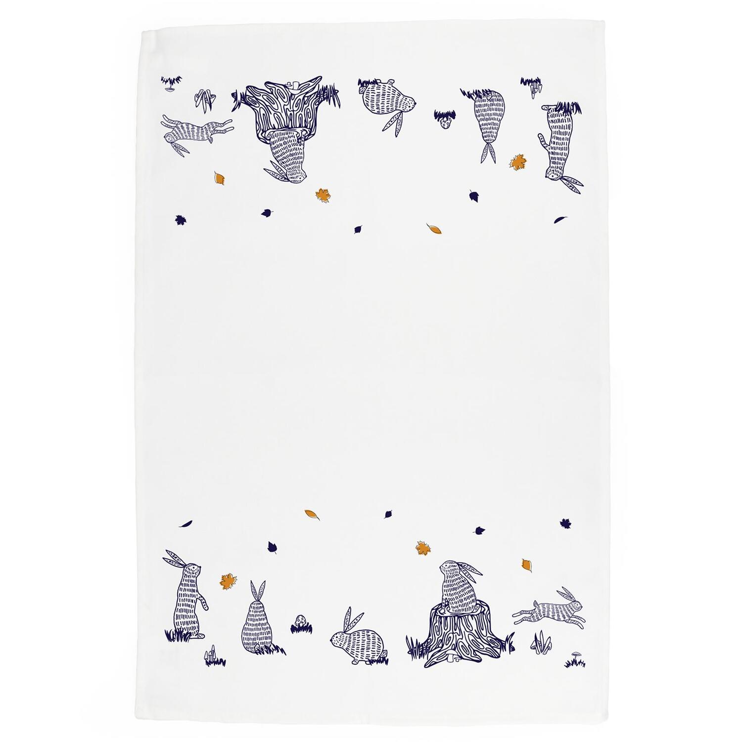 Woodland Rabbits Tea Towel - Kitchen Towel/Drying Cloth Gifts for Animal Lovers - Image 2