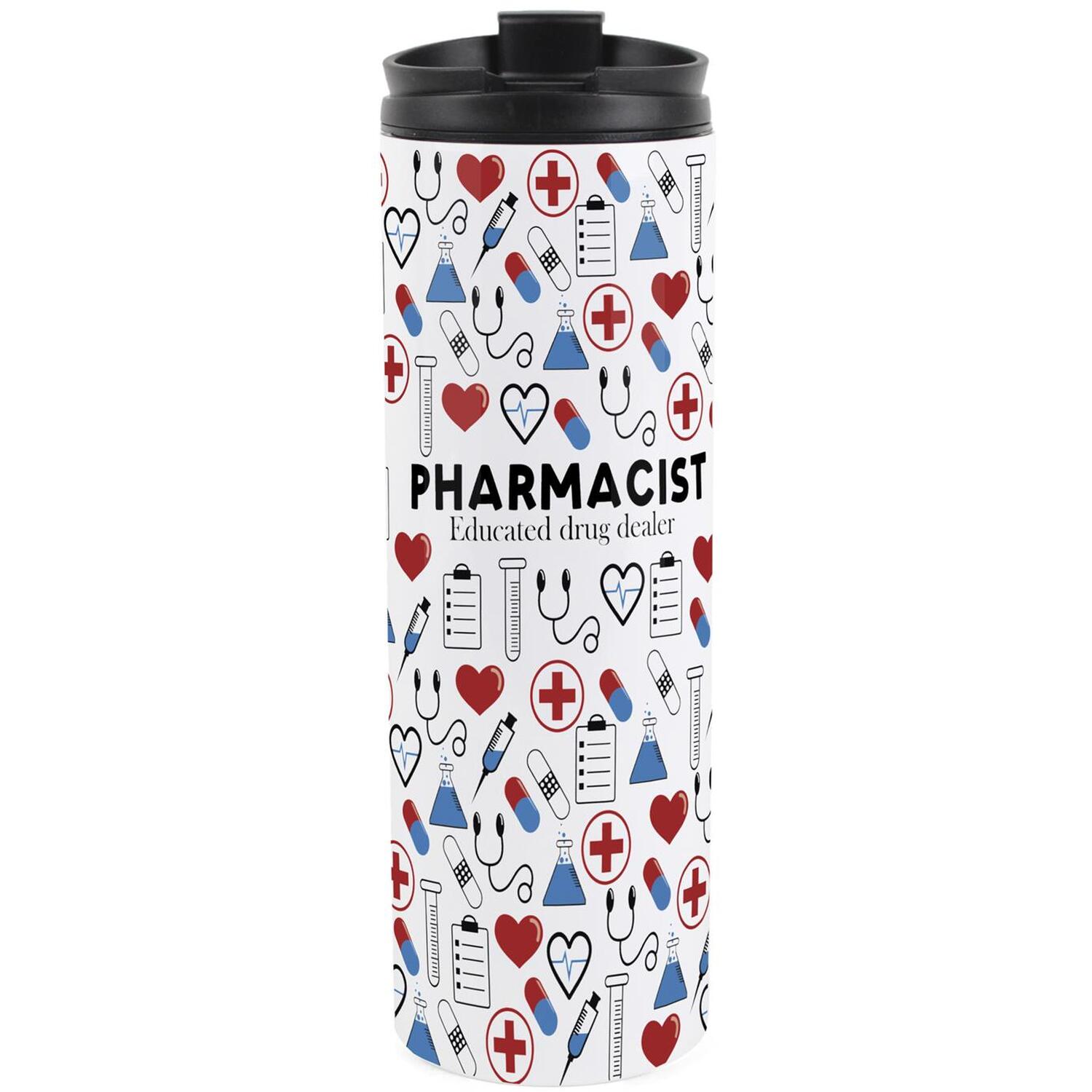 Purely Home Novelty Pharmacist Travel Flask - Reusable Stainless Steel Tumbler Gift - Multicoloured