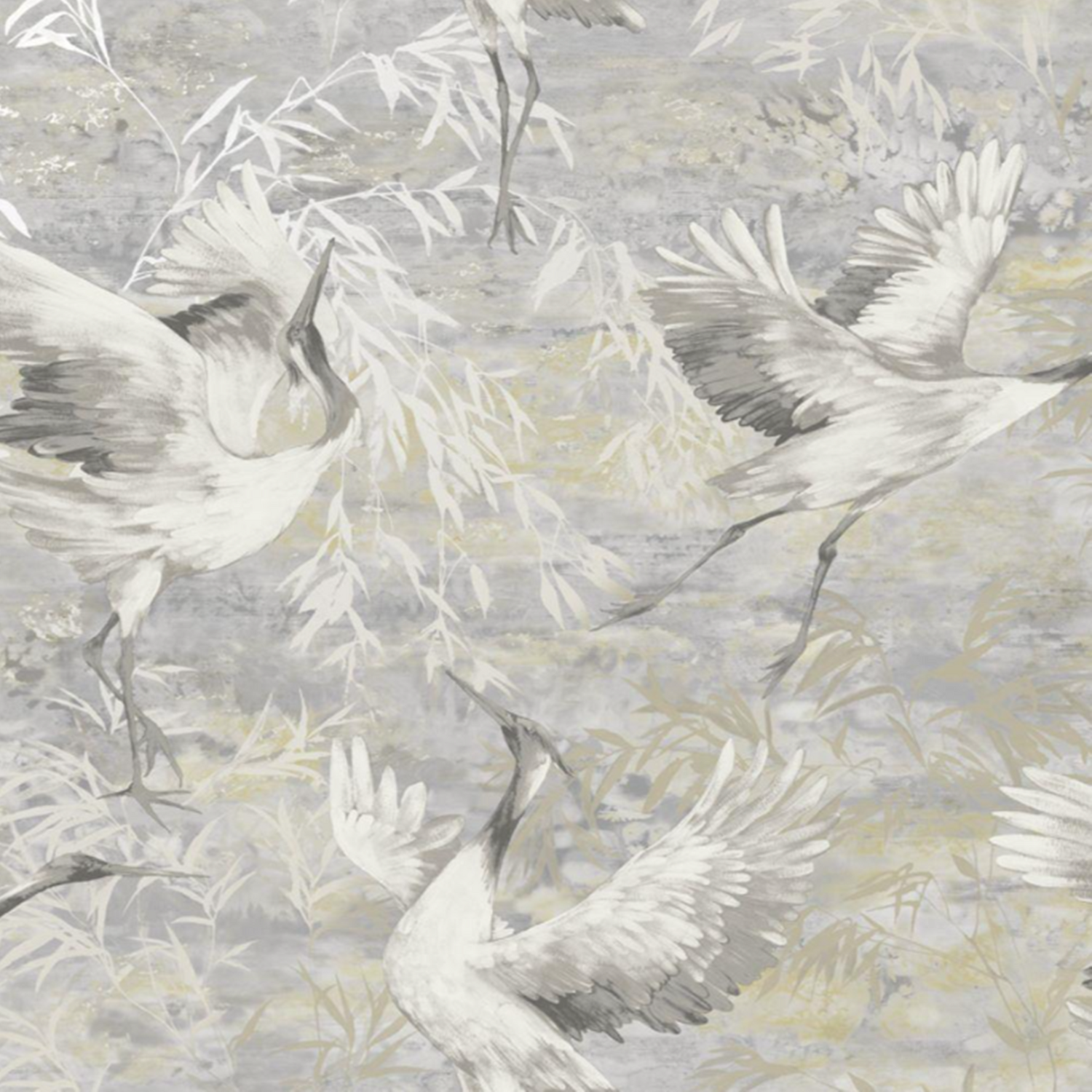 Sophie Laurence Grey Cranes Wallpaper Textured Metallic Shimmer Vinyl Heavy Weight Feature Wall - Image 2