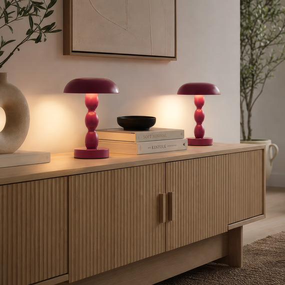 Pair of Plum Bobbin Rechargeable Lamps