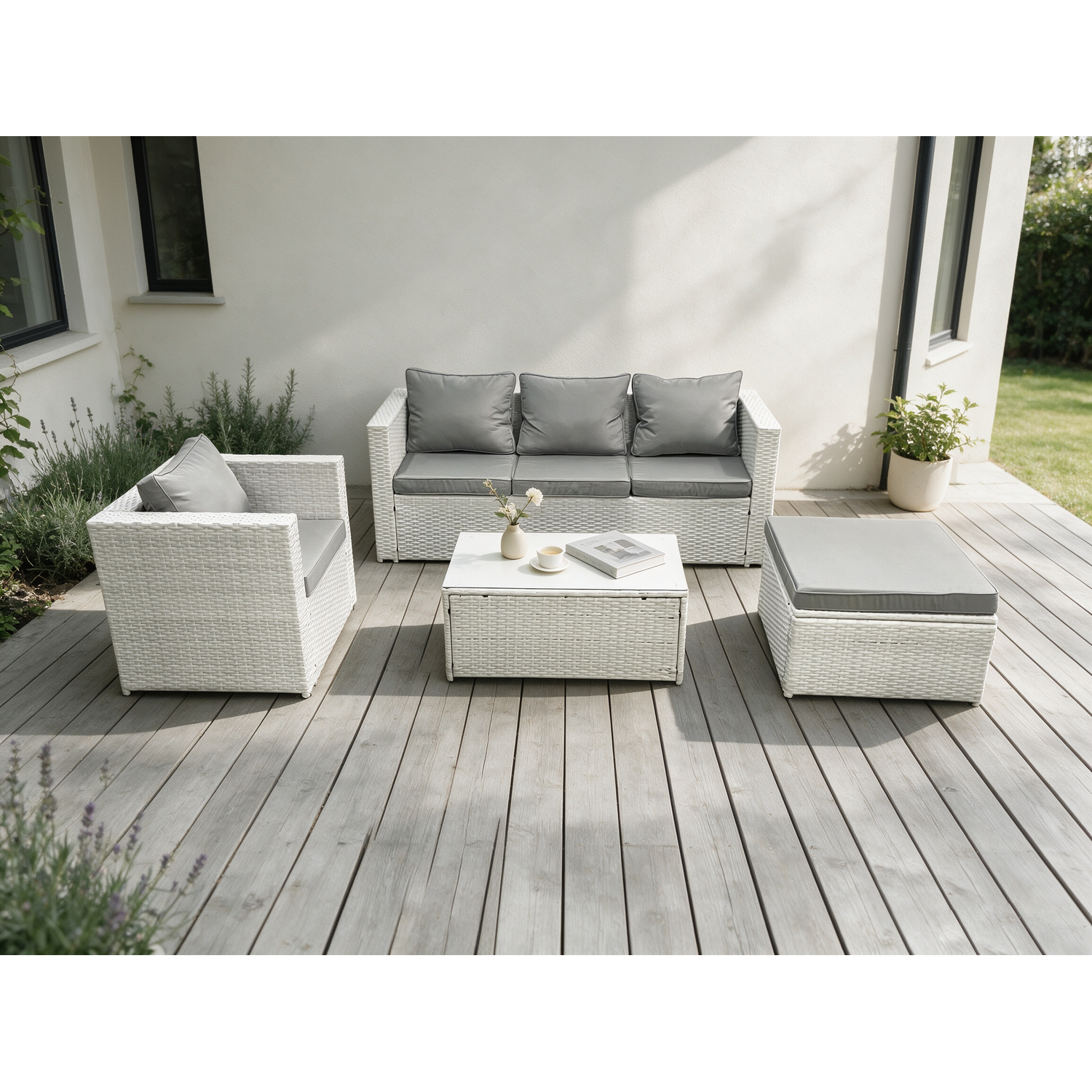 Fimous Lounge Outdoor Pe Rattan Garden Furniture Set - Light Grey Mixed