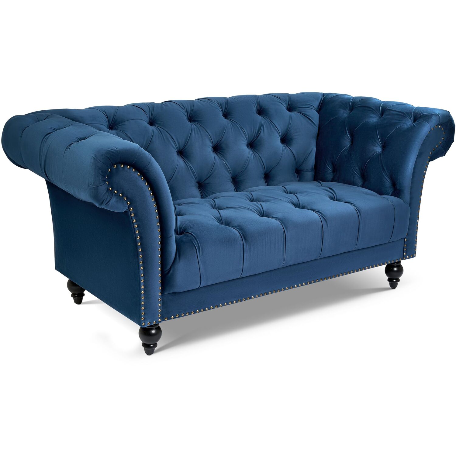 Bravich Chesterfield Rolled Arm Velvet Sofa - Blue