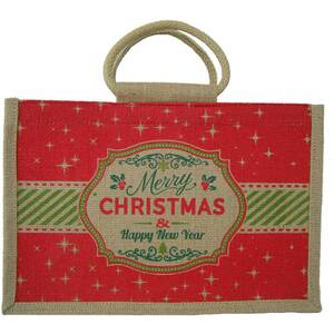 Merry Christmas Jute Gift Bag with Handles (30x20x10cm high)