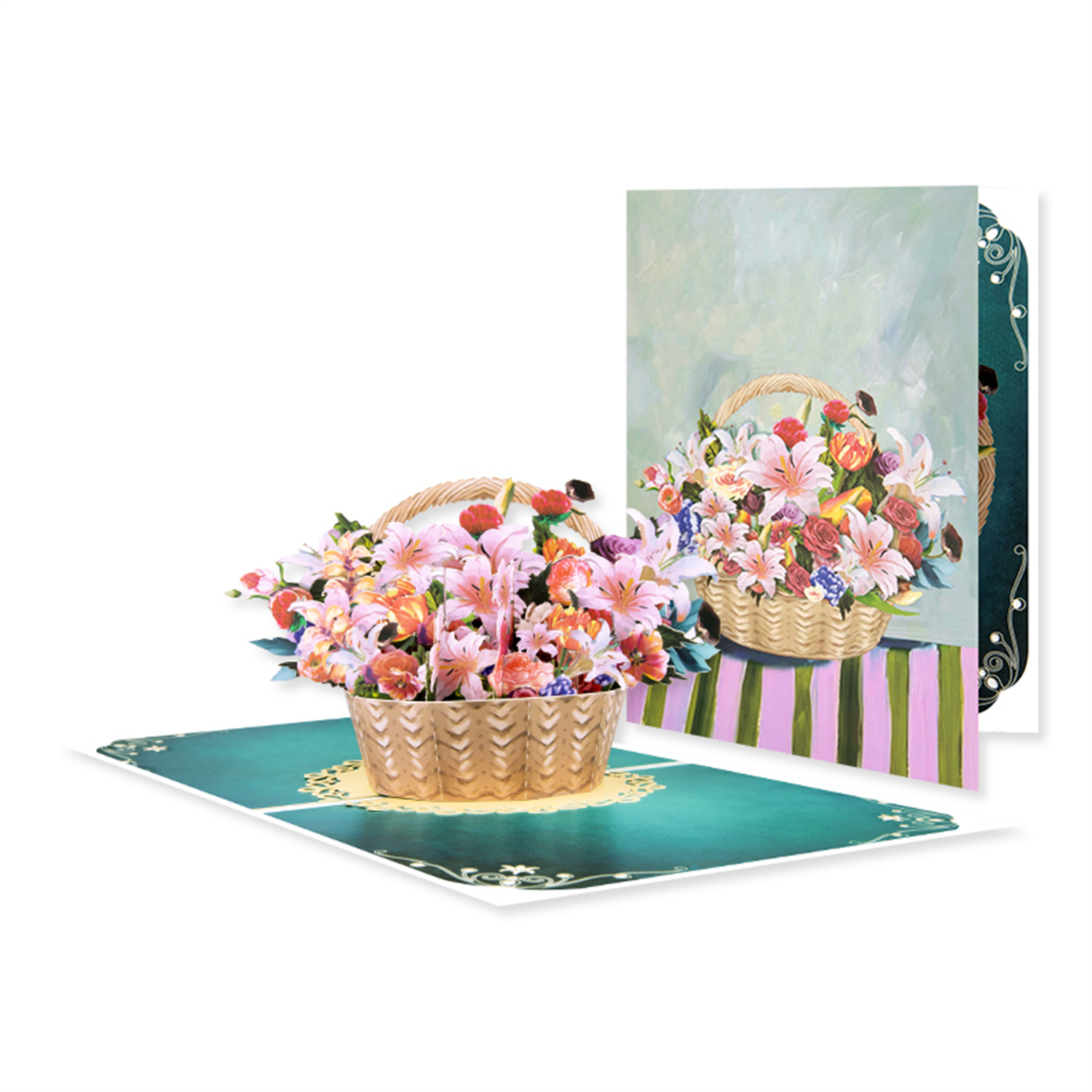 Brightfeel Watercolor Lily Flower Basket Blooming Wishes 3D Pop Up Greeting Card - Multi