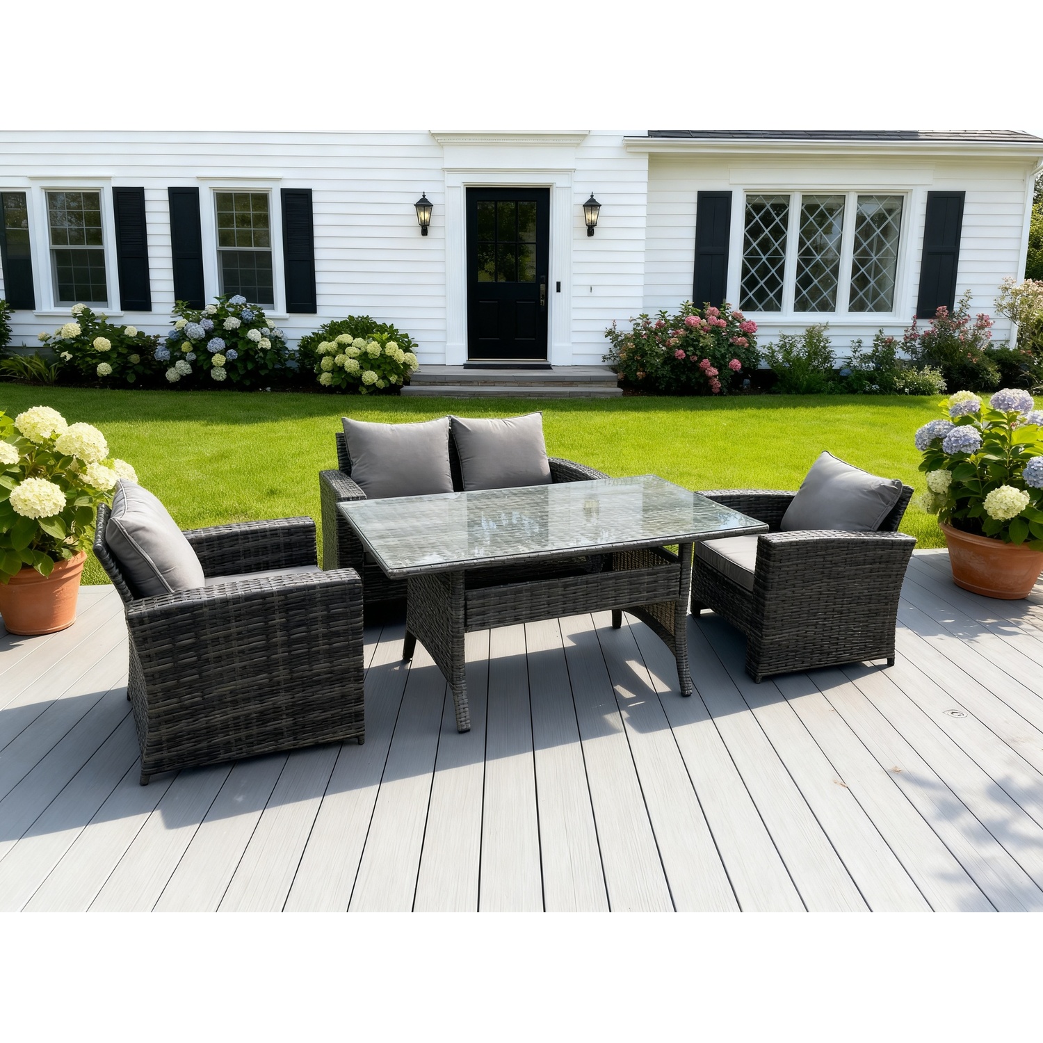 Fimous Unisex Dark Grey Seater Outdoor Mixed High Back Rattan Sofa Dining Table Set Garden Furniture With Arm Chairs Size 4 - Image 2