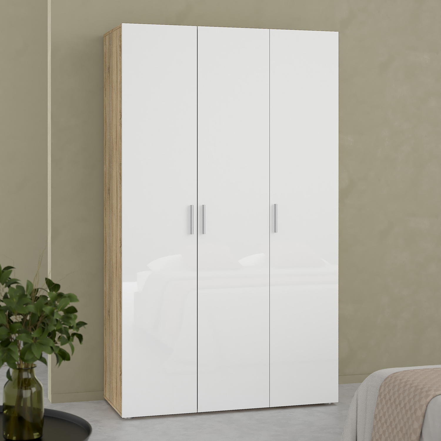 Furniture To Go White Pepe Wardrobe With 3 Doors In Oak With High Gloss - Malemine - 1 - Image 4