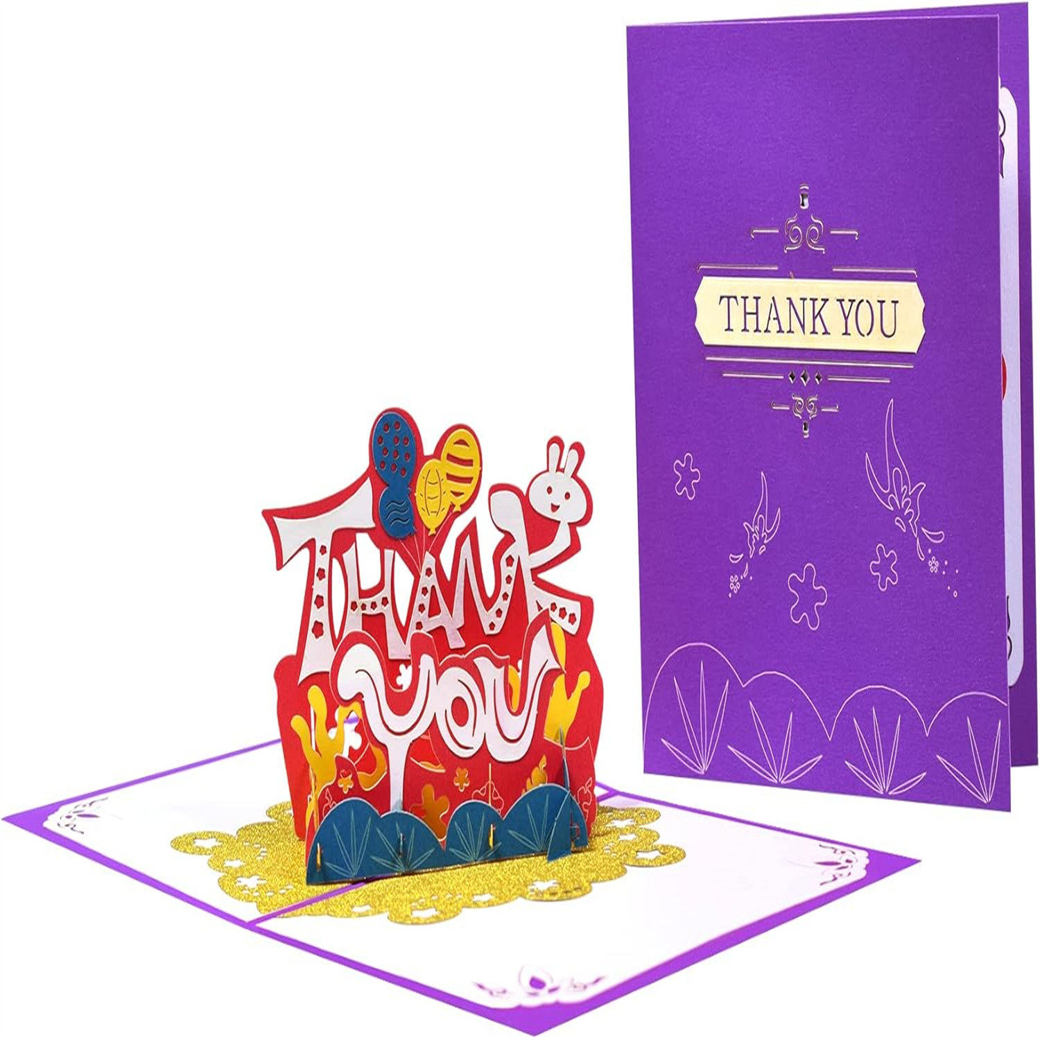 Gold Base Colorful Lettering 3D Pop Up Thank You Card - Image 2