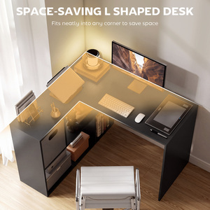 HOMCOM 110 cm L-Shaped Desk, Small Computer Desk with Fabric Drawer