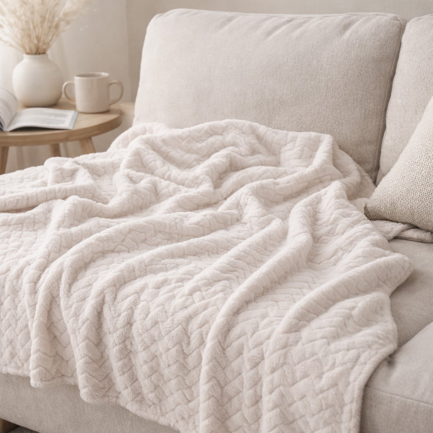 Voltico Super Soft Cuddle Throw 130 x 180cm - Soft Sofa & Bed Blanket in Cream | Size: 130 cm x 180 cm