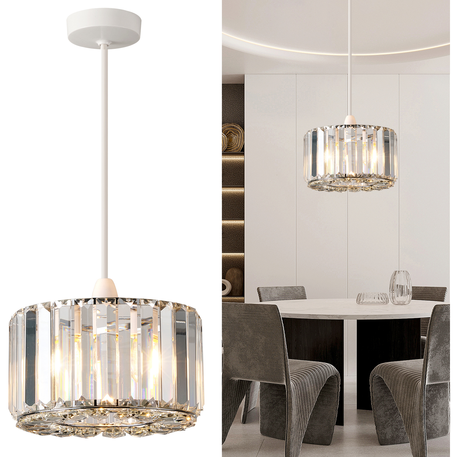 Harper Living Unisex Metallic Silver Easy Fit Pendant Shade, Chrome Ceiling Light Shade, Diameter 23Cm In - Image 2