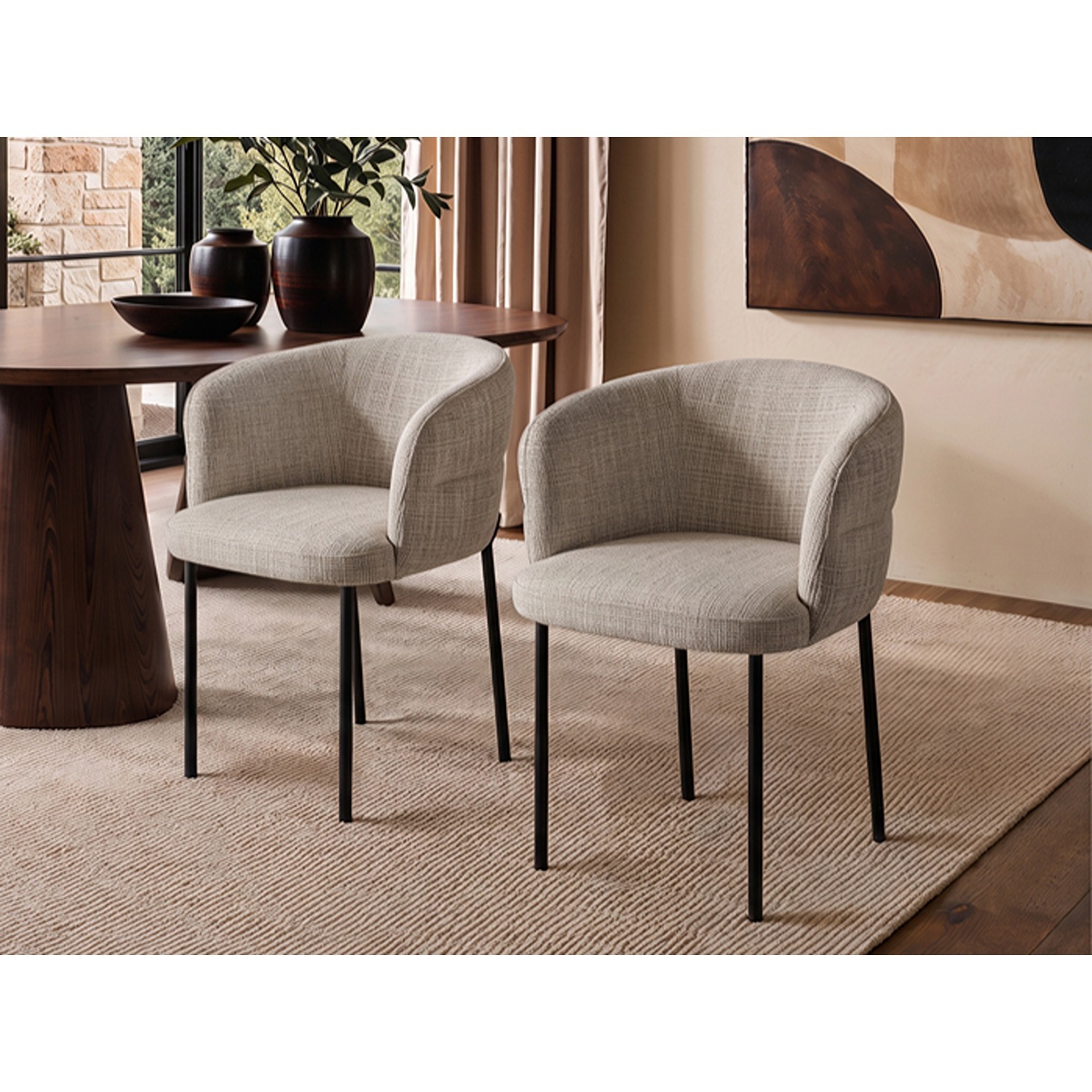 Solace+Co Elise Brown Linen-Effect Fabric Dining Chair Set Of 2 - Image 4