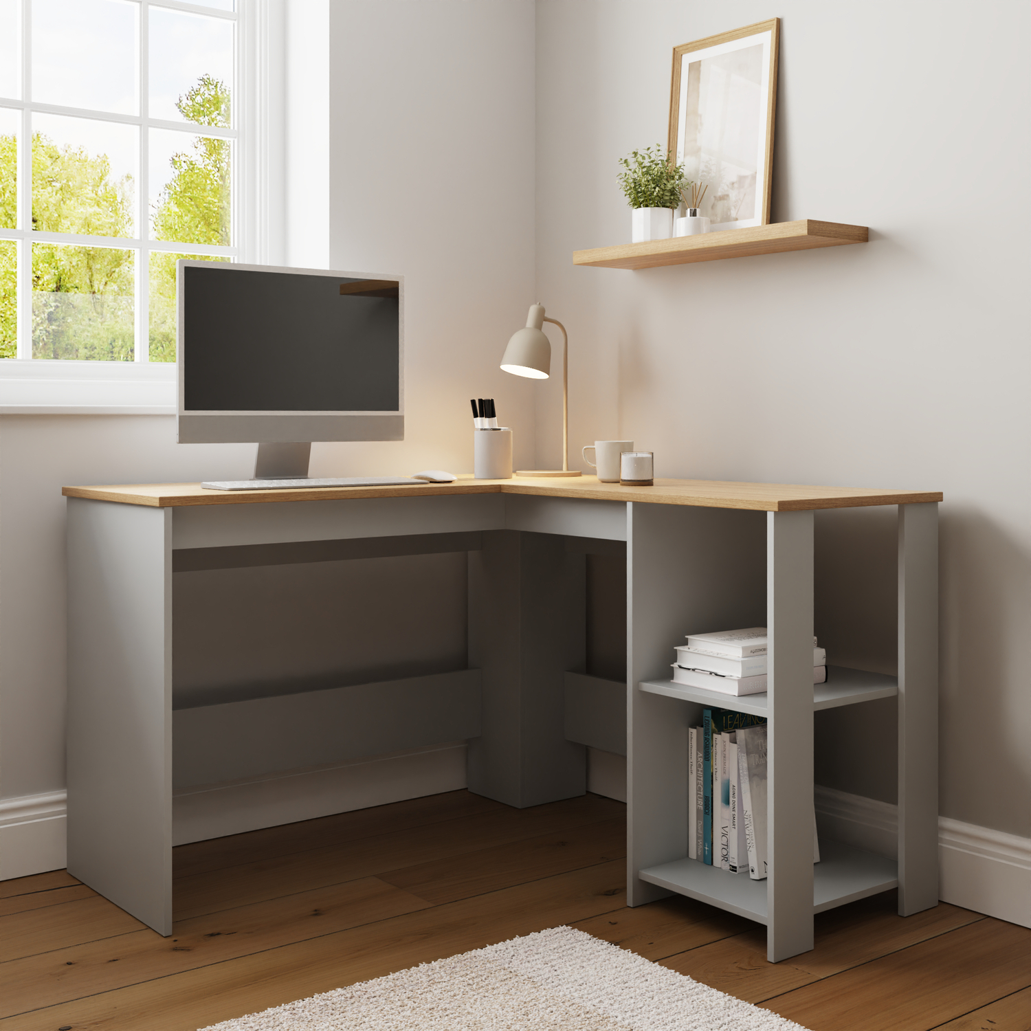Gfw Lancaster Grey 2 Shelf Corner Computer Desk - Image 4