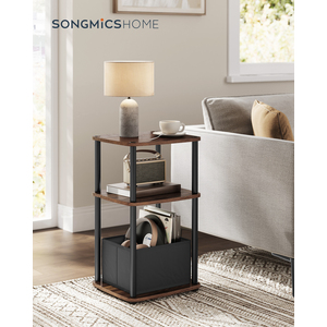SONGMICS HOME Superfast Toolless Assembly, Side Table, 3-Tier Nightstand with Fabric Basket C