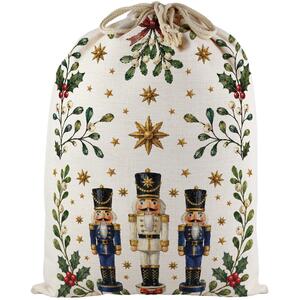 Festive Nutcrackers Santa Sack - Large Linen-Style Christmas Gift Bag with Drawstring Ties