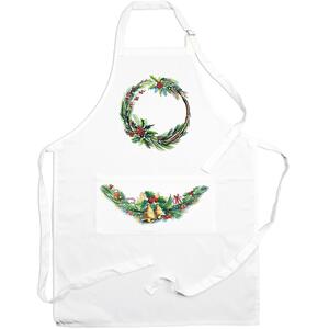 Holly Berry Wreath Kitchen Apron with Adjustable Ties & Pocket