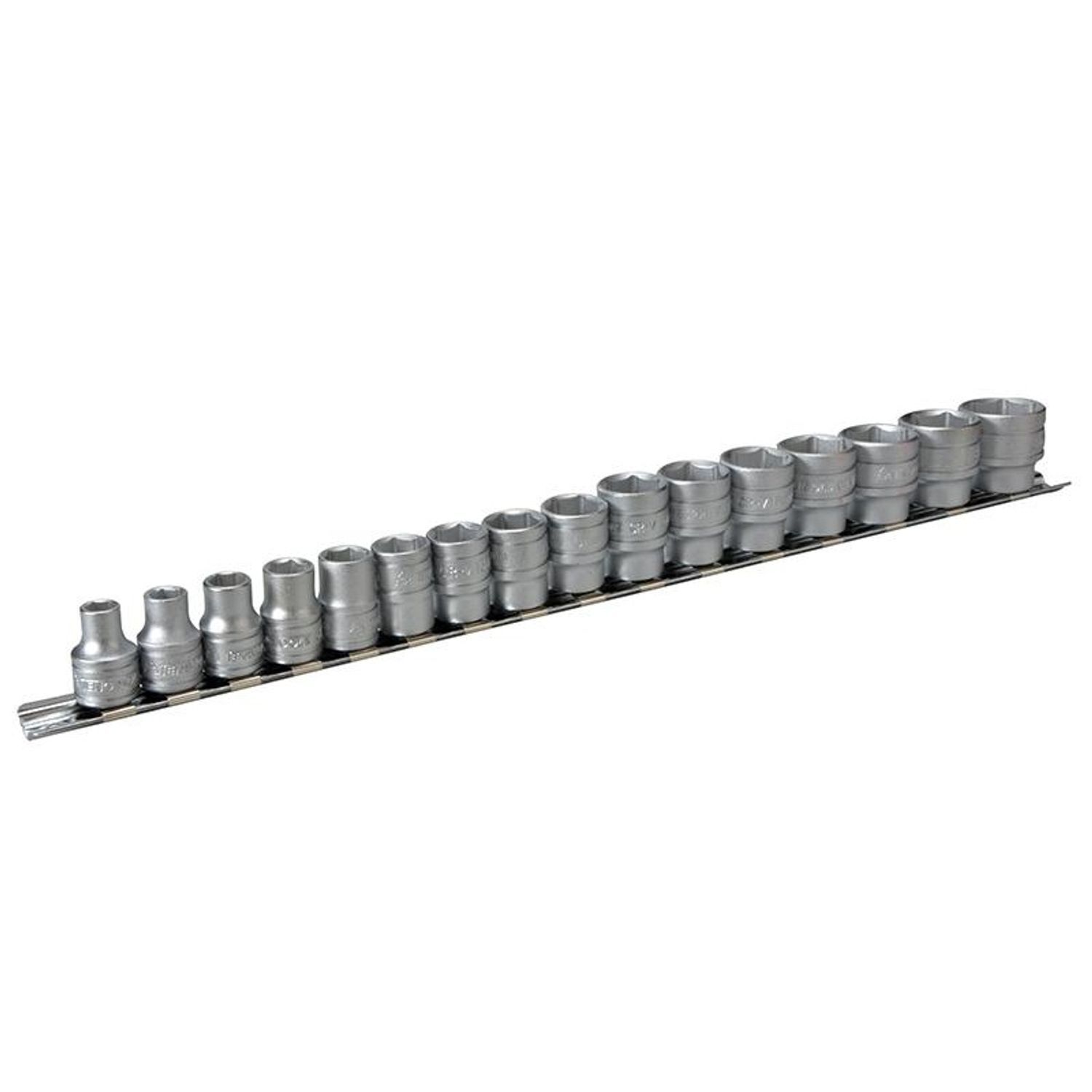 Teng M3816 Socket Clip Rail Set Of 16 Metric 3/8In Drive A - Multi Colour
