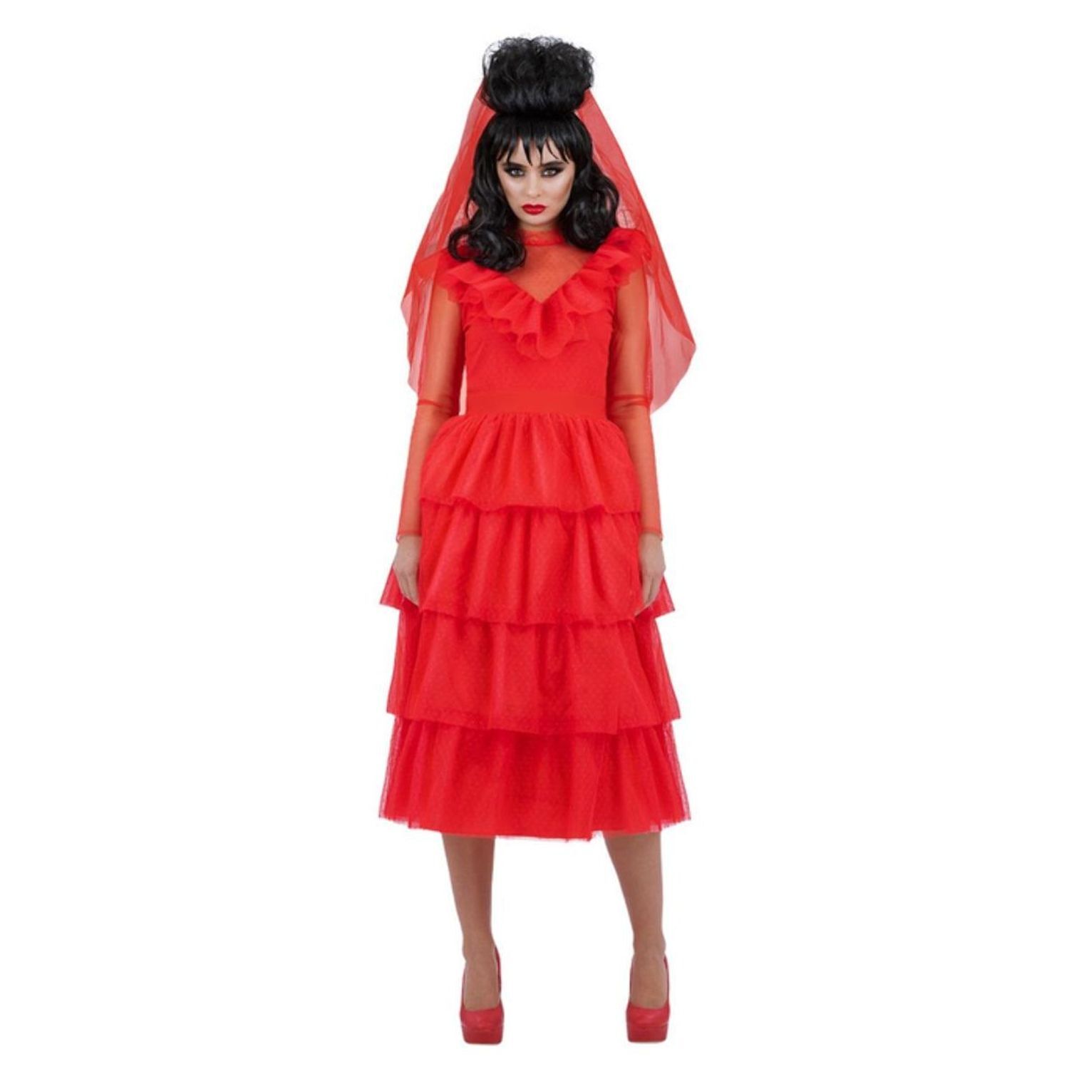 Beetlejuice Womens/Ladies Lydia Deetz Bride Costume Set A - Red / M