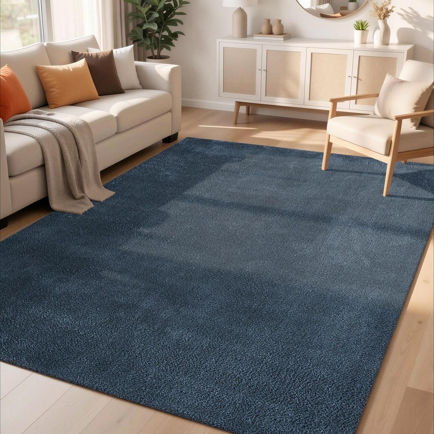 Desire Rugs Comfy Washable Low Pile Living Room Area Rug - Anti-Slip Felt Backing in Navy | Size: 50 cm x 80 cm