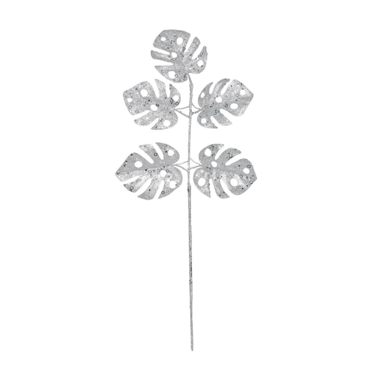  - Glitter Monstera Leaf Spray 3 PackSilver - Image 3