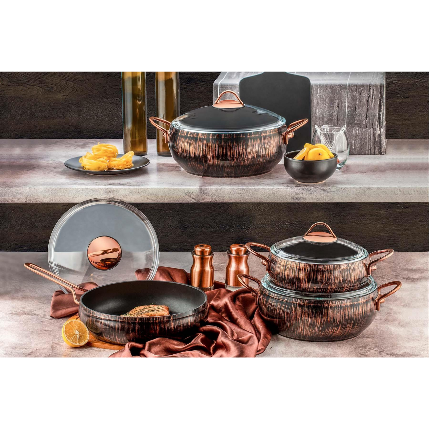 Rozi Alize Collection 7-Piece Non-Stick Granite Cookware Set (Copper) - Image 3