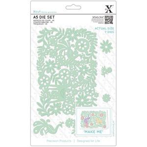 Xcut A5 Dies Set, Folk Floral Scene, 7 Pieces, Carbon Steel, Art & Craft