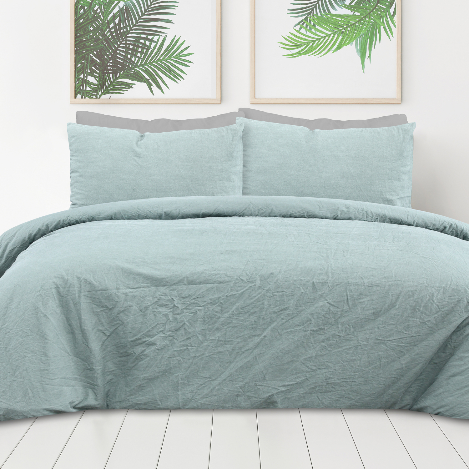 Sleepdown 100% Pure Cotton Plain Dye Sage Green Duvet Cover Quilt Pillow Cases Bedding Set Soft Easy Care - King (230cm x 200cm) - Image 3