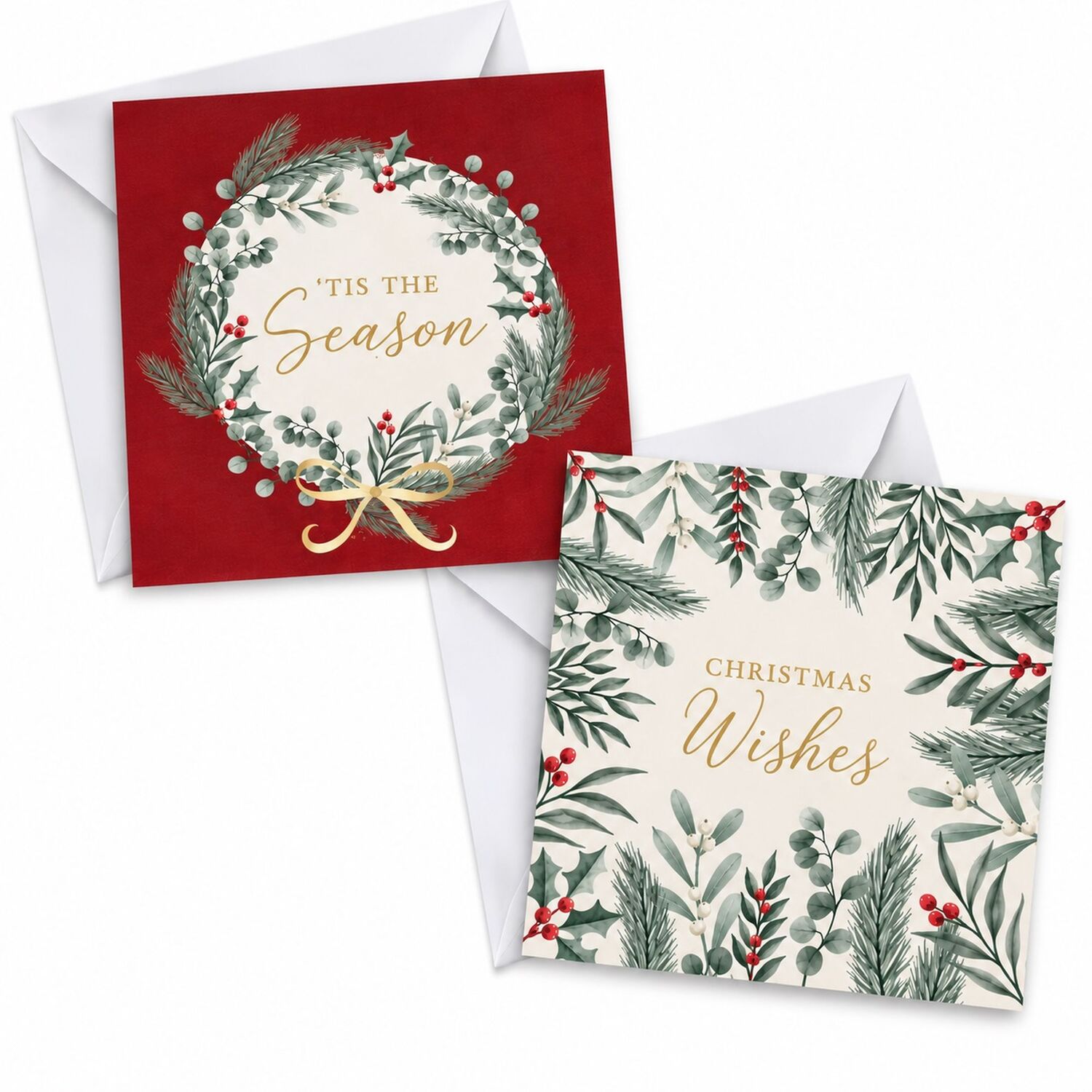 Tallon 24 Christmas Cards With Envelopes Foliage Holly Wreath 2 Deigns
