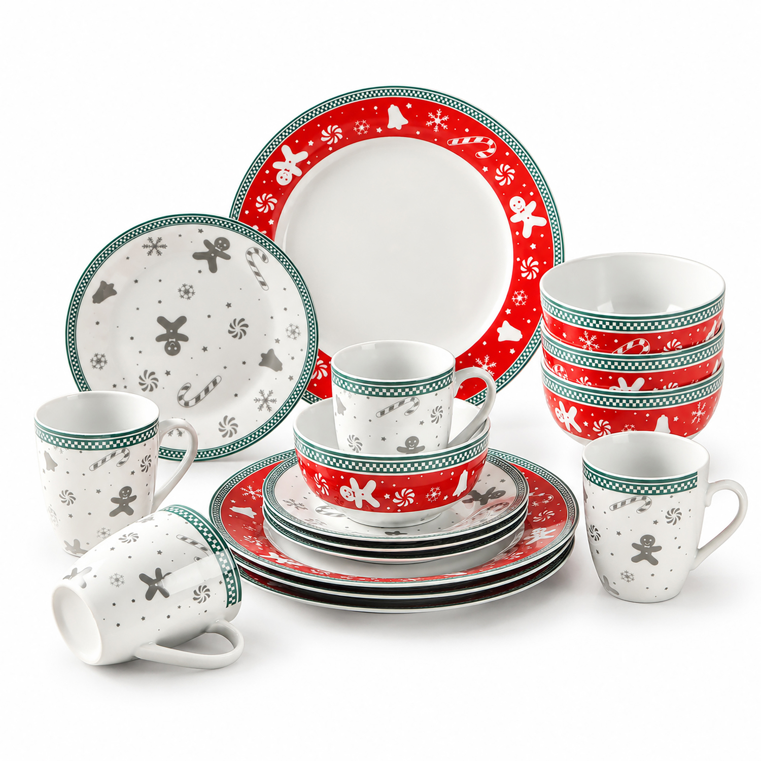Simpa Gingerbread Men Dinner Set - White / 16