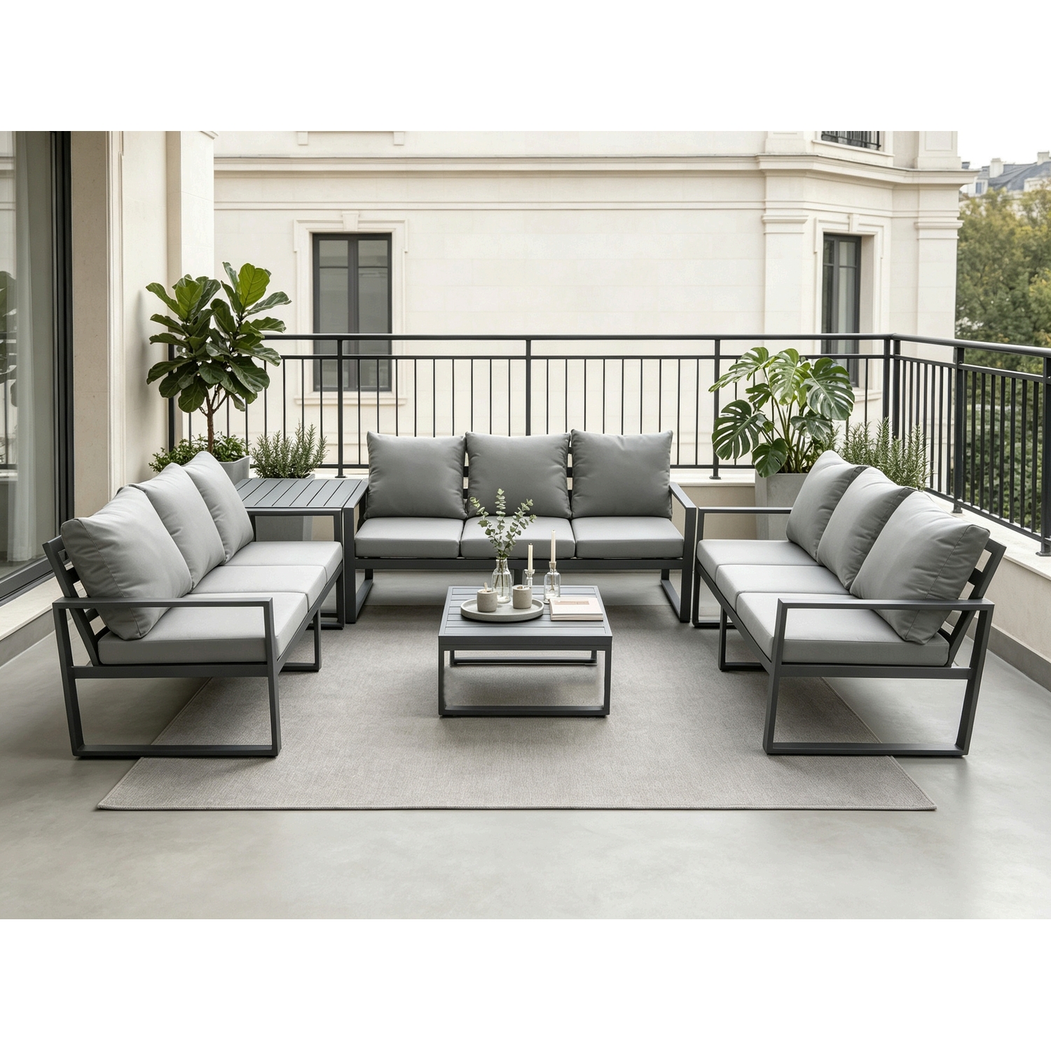 Rackhams Dark/Grey Aluminium 9 Seater Outdoor Garden Furniture Set Patio Lounge Sofa With Square Coffee Table Side Table Conservatory Set - Image 2