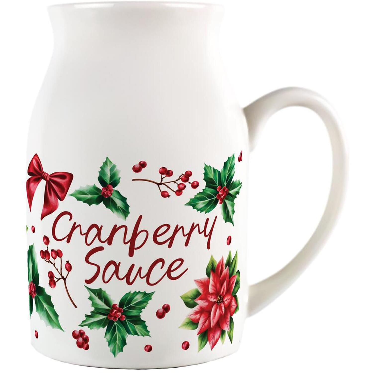 Christmas Holly Cranberry Sauce Jug - Small Porcelain Pitcher with Handle - Image 2