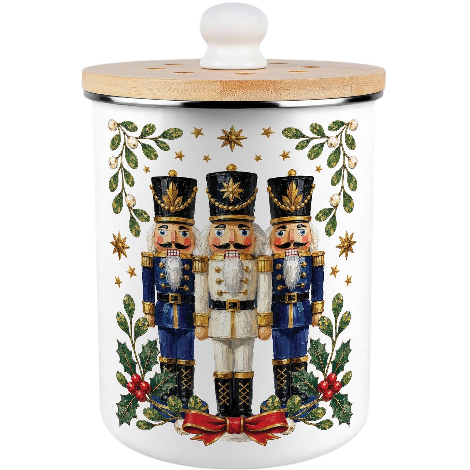 Purely Home Festive Nutcrackers Food Waste Bin - Christmas Kitchen Compost Caddy, 2L - Multicoloured