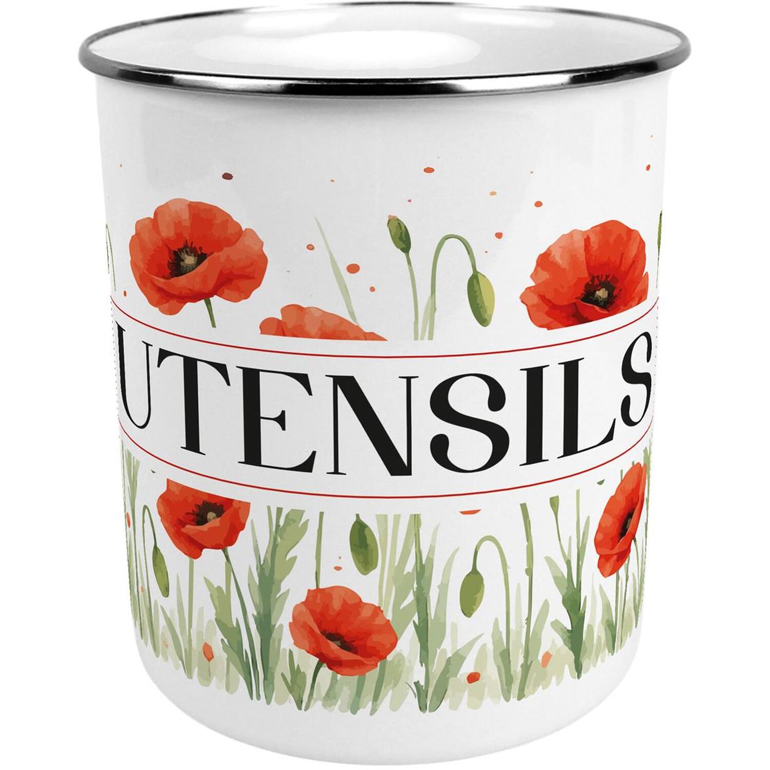 Purely Home Summer Poppies Large Metal Kitchen Utensil Pot
