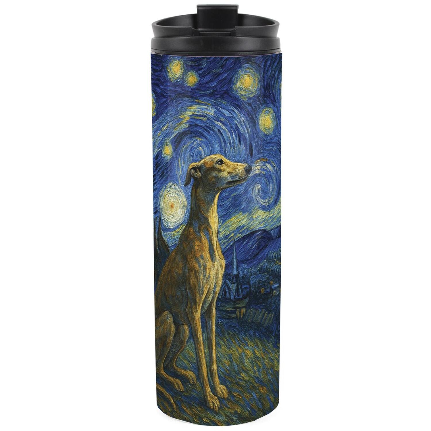 B&Q -  Van Gogh Greyhound Travel FlaskArtwork Inspired Reusable 500Ml Stainless Steel Flask Mug Gift For Dog Lovers - Image 3