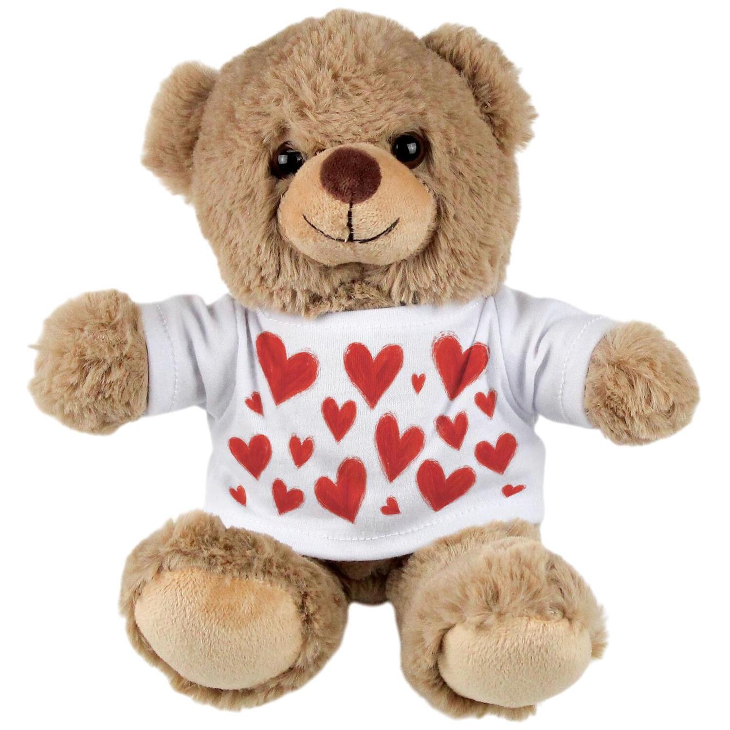 Red Hearts Teddy Bear - Small Light Brown Plush Toy Gifts for Valentines Day - Image 2