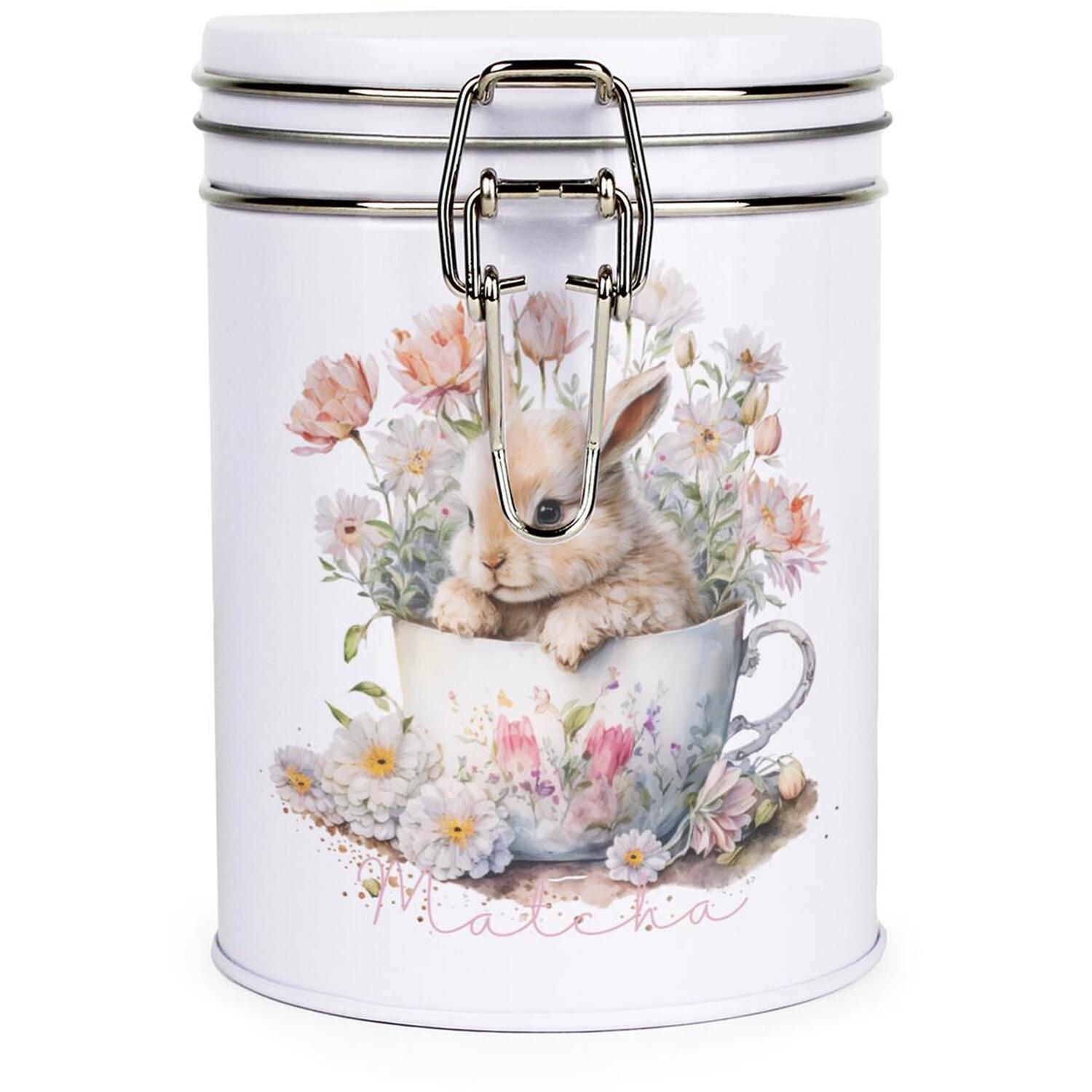 Teacup Bunny Matcha Canister - White Metal Clip Lid Kitchen Storage Gift 700ml - Image 2
