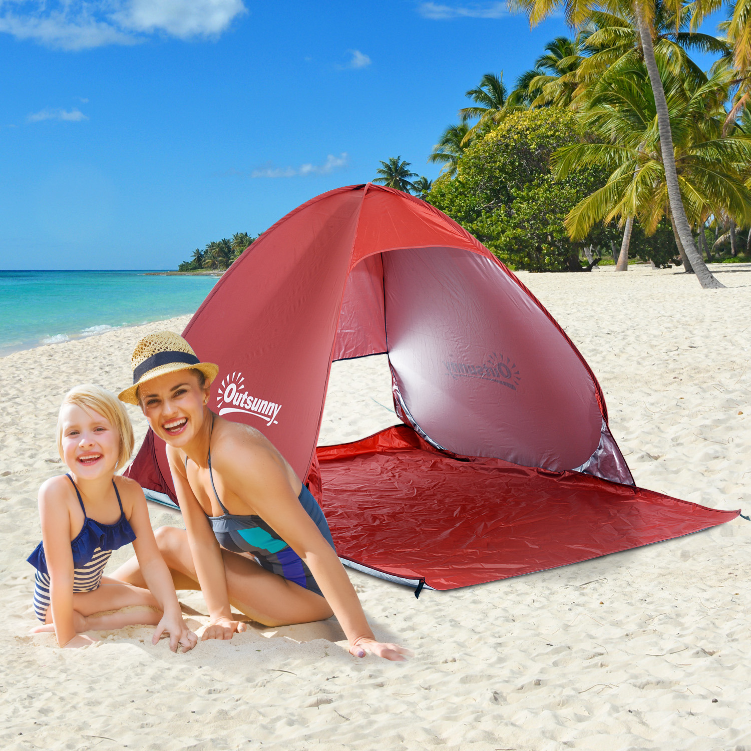 Outsunny Portable Instant Pop up Beach Camping Tent - Red