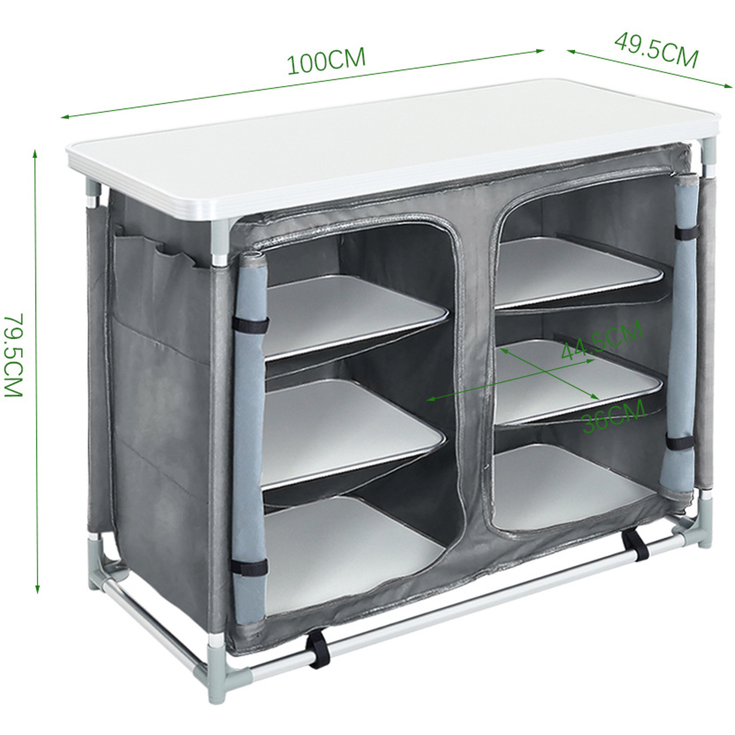 Foldable Camping Kitchen Storage Cabinet With Tabletop - Grey