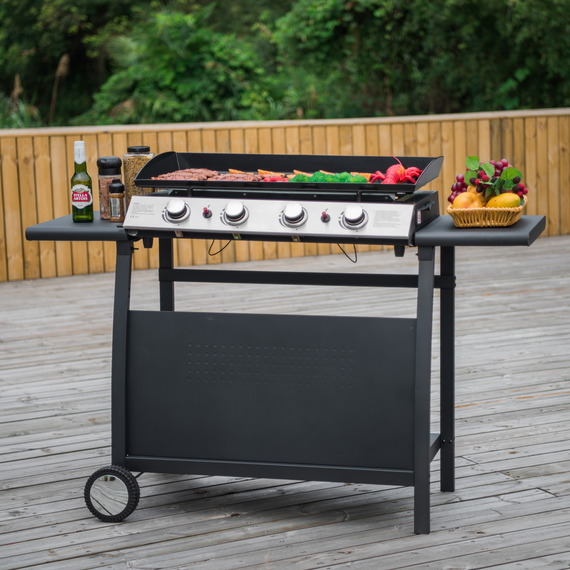 4 Burner Gas Griddle and Plancha with Stand and Side Tables