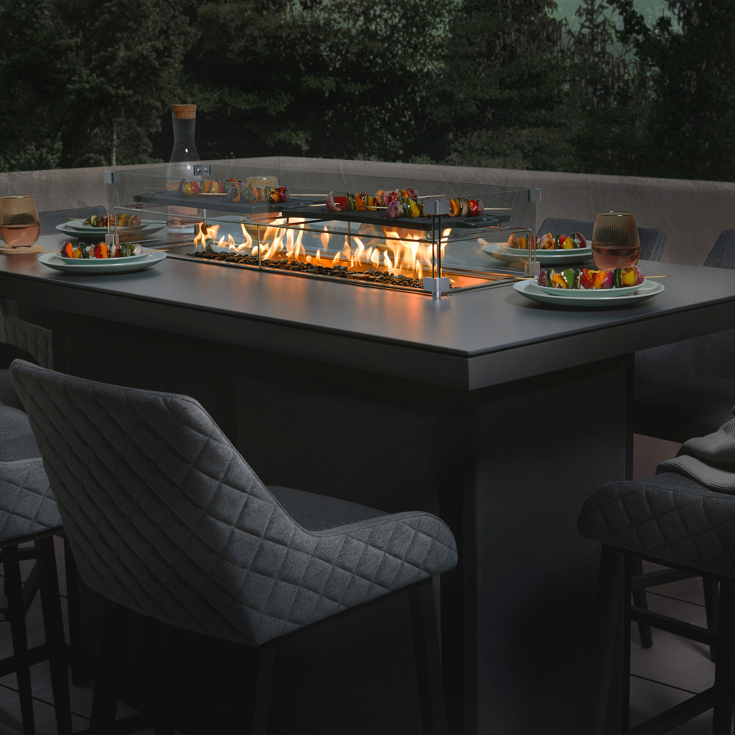 Aruba 8 Seat Bar Stool Set With Fire Pit Table - Grey
