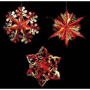 3 Hanging Foil Stars Red And Gold