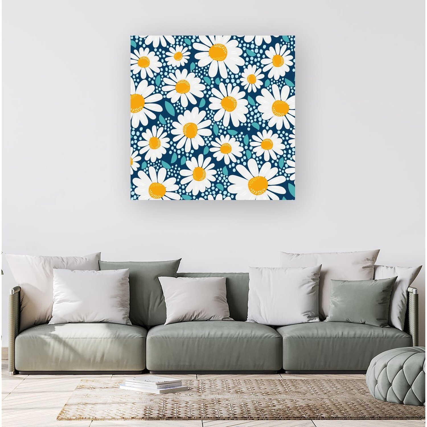 Warren Reed - Designer - Camomile Flowers Canvas Print - Blue / Extra Large thumbnail