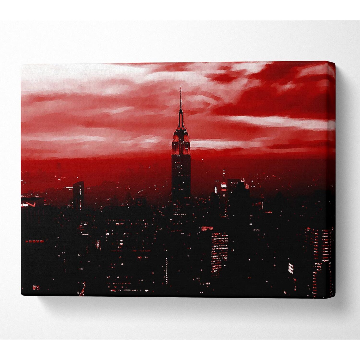 Wallart-Direct - Empire State Building Red Glow Canvas Print Wall Art - Yellow / 101.6cm thumbnail