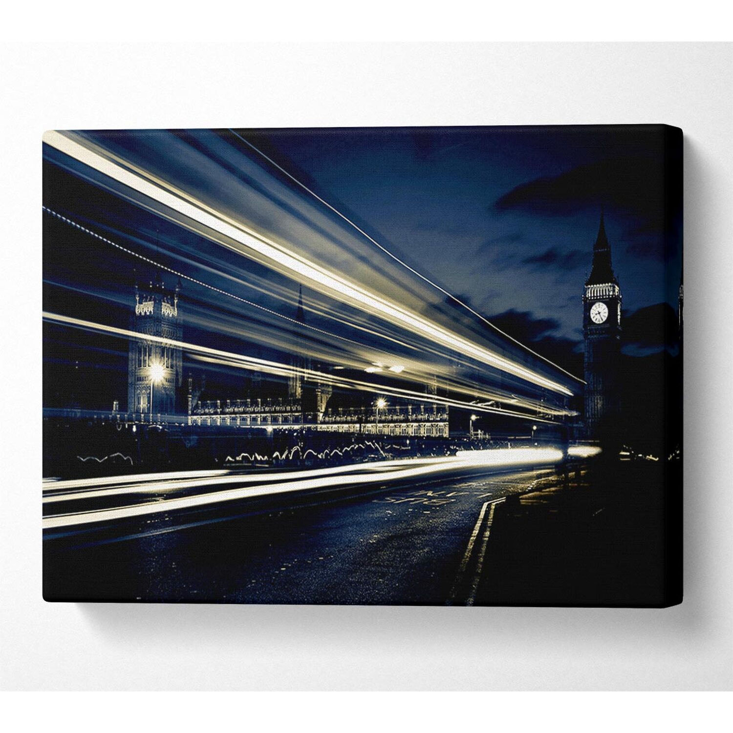 Wallart-Direct - London Blue Nights Canvas Print Wall Art - Yellow / 101.6cm thumbnail