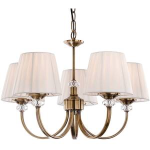 Langham 5 Light Multi Arm Chandelier Antique Brass, Pleated Cream Shades, E14