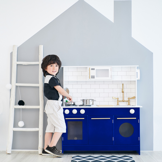 Teamson Kids Little Chef Berlin Play Kitchen w Cookware, WhiteBlue