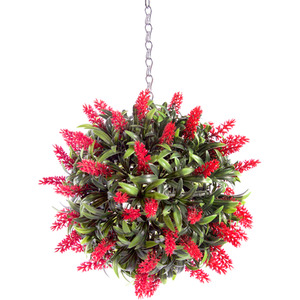 Best Artificial 24cm Red Lush Lavender Hanging Basket Flower Topiary Ball
