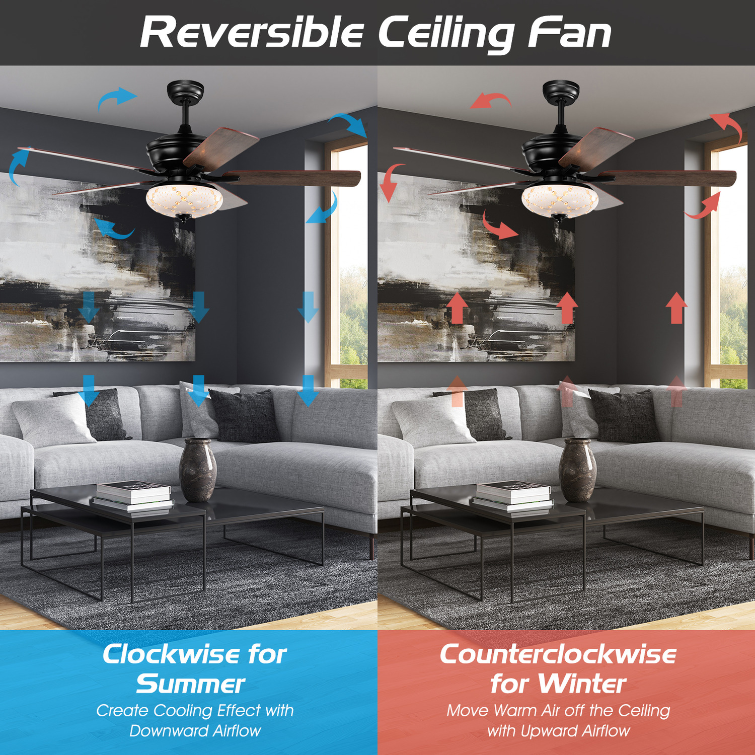 Retro Reversible Ceiling Fan with Remote Control