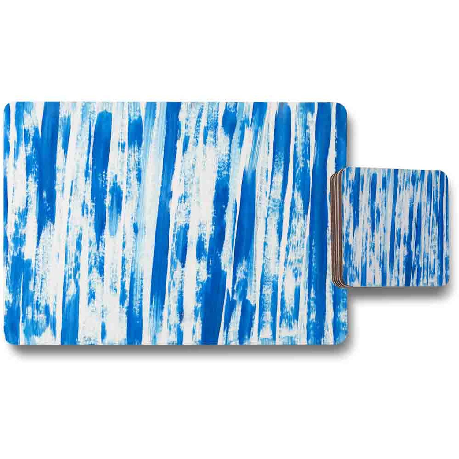 Image of Blue Paint Strokes Placemat Coaster Set&hellip;