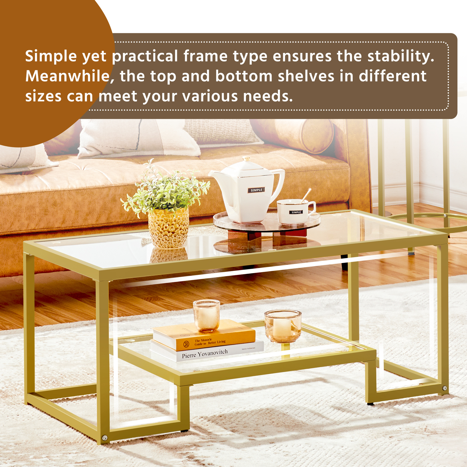Yaheetech Tempered Glass Coffee Table - Gold
